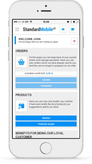 Your account - a customer can check the order status, view followed products or check a list of the previous orders.