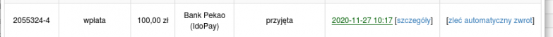 Zleć automatyczny zwrot IdoPay