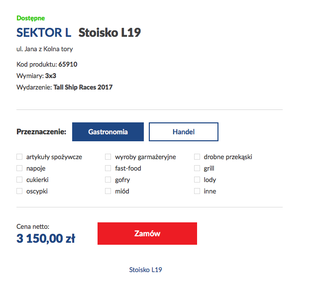 Karta wybranego stoiska