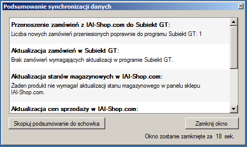 Nowe podsumowanie synchronizacji, dokładnie wyjaśniające wykonane działanie IAI Bridge 5.4.