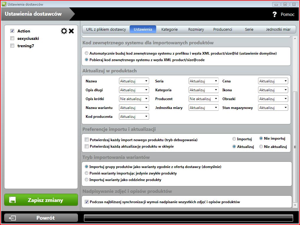 Pic. 1 - Ustawienia w Downloader 0.8.2 i opcja włączająca możliwość wymuszenia nadpisania zdjęć i opisów