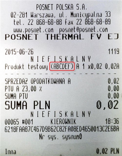 ID towaru na paragonie fiskalnym