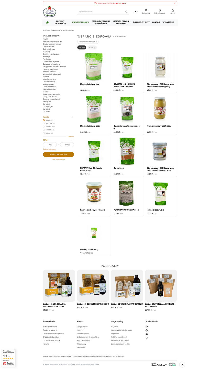 zielarniawarminska.pl Lista towarów