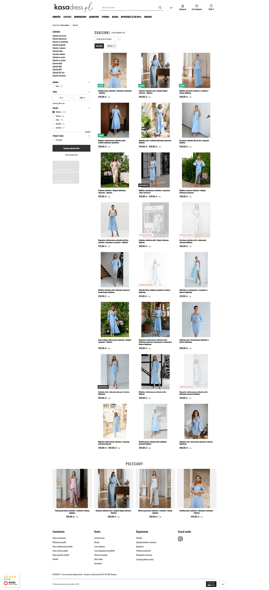 kasadress.pl Lista towarów