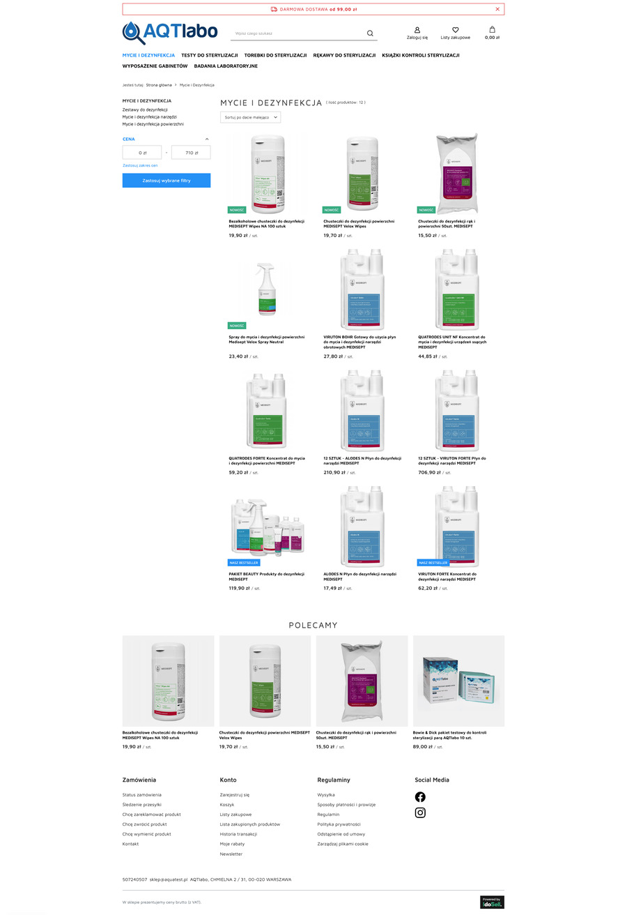 aqtlabo.pl Lista towarów