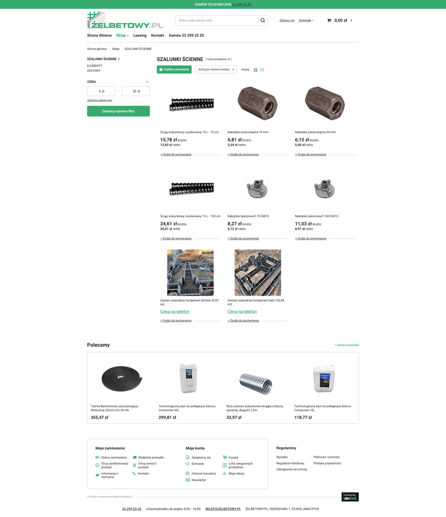 zelbetowy.pl Lista towarów