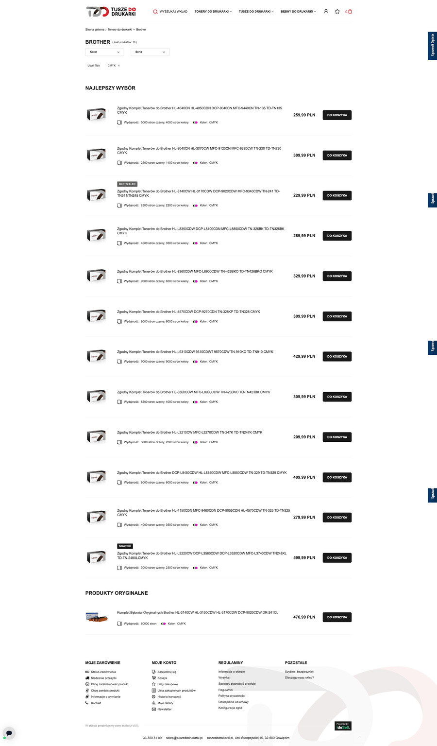 tuszedodrukarki.pl Lista towarów