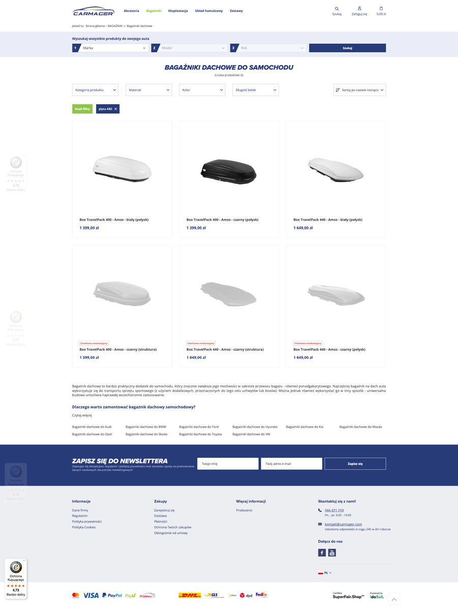 carmager.com Lista towarów