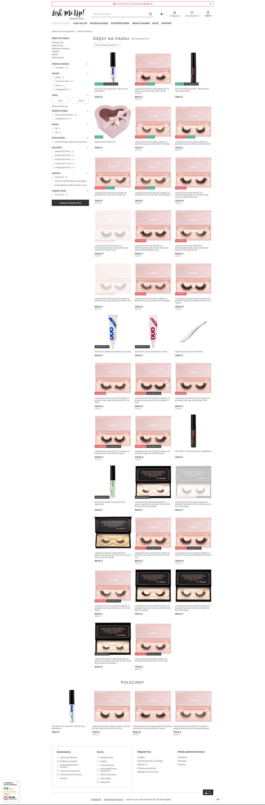 lashmeup.pl Lista towarów