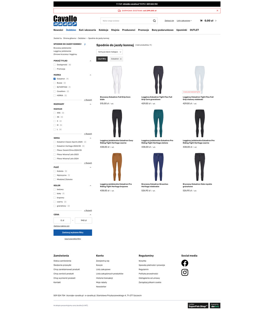 e-cavallo.pl Lista towarów