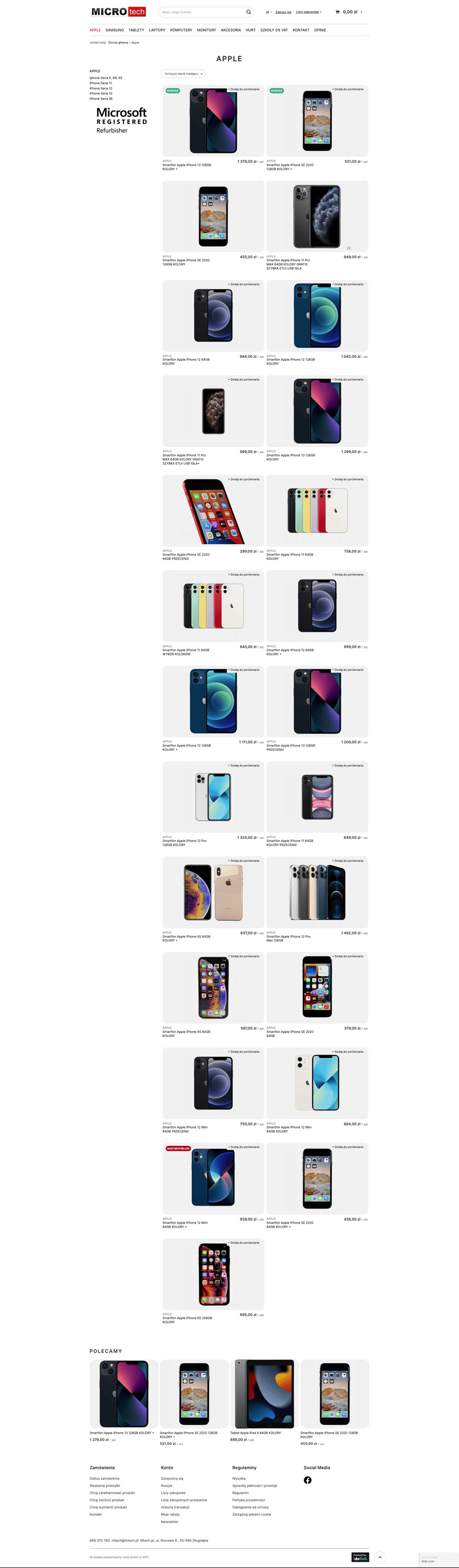 mtech.pl Lista towarów