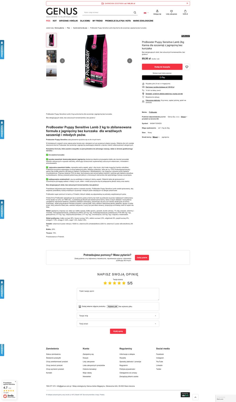 sklep.genus.com.pl Karta towaru
