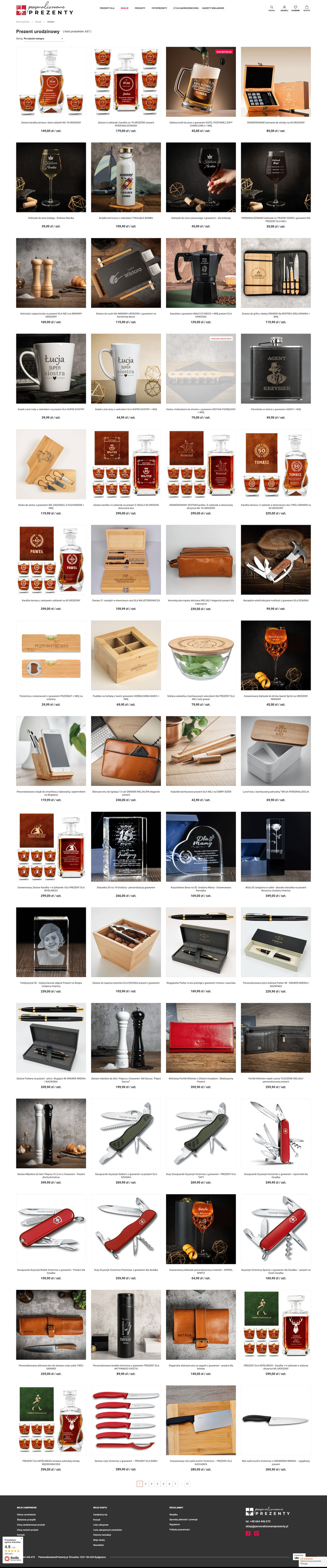 personalizowaneprezenty.pl Lista towarów