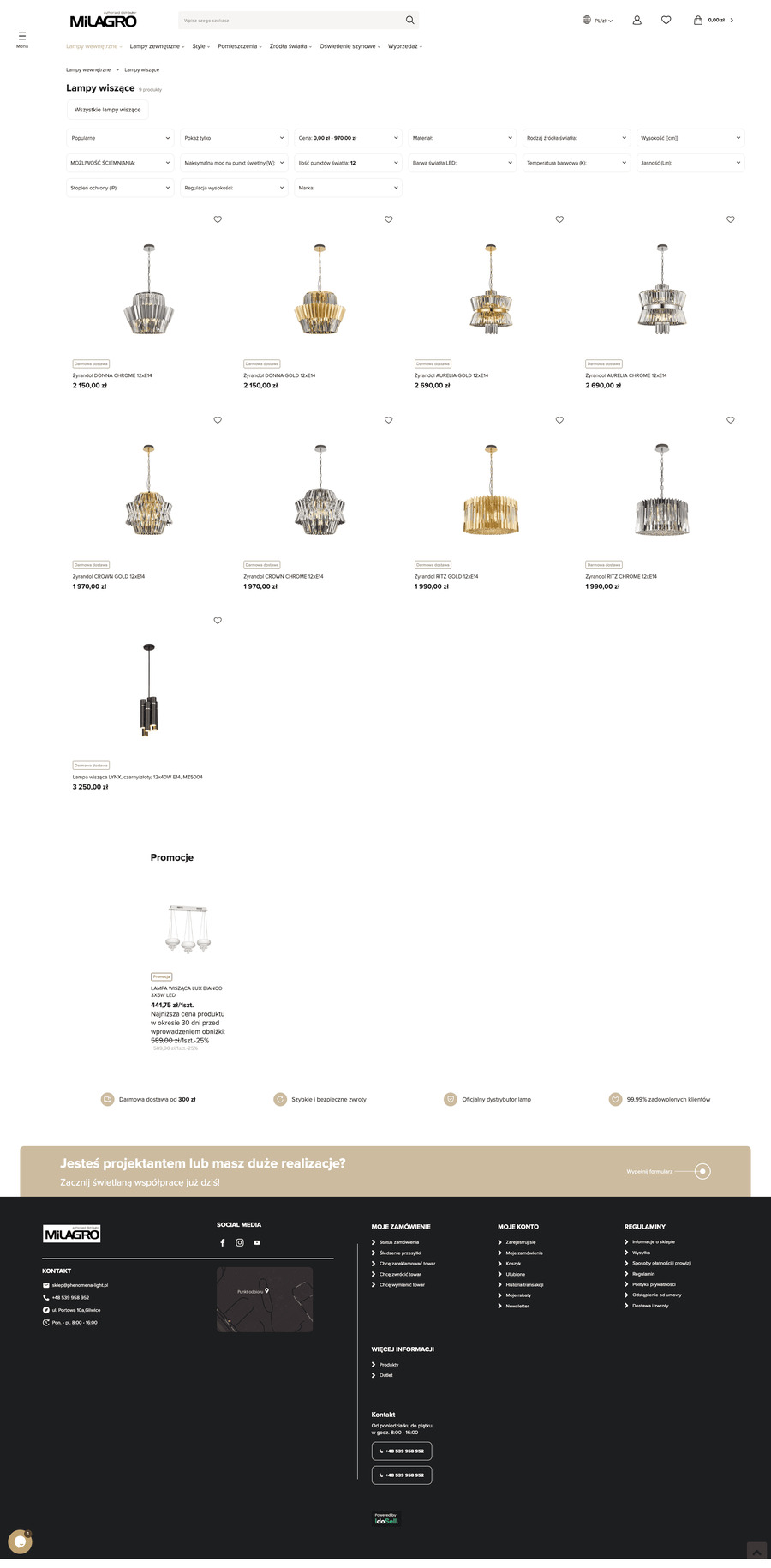 milagro-lampy.pl Lista towarów