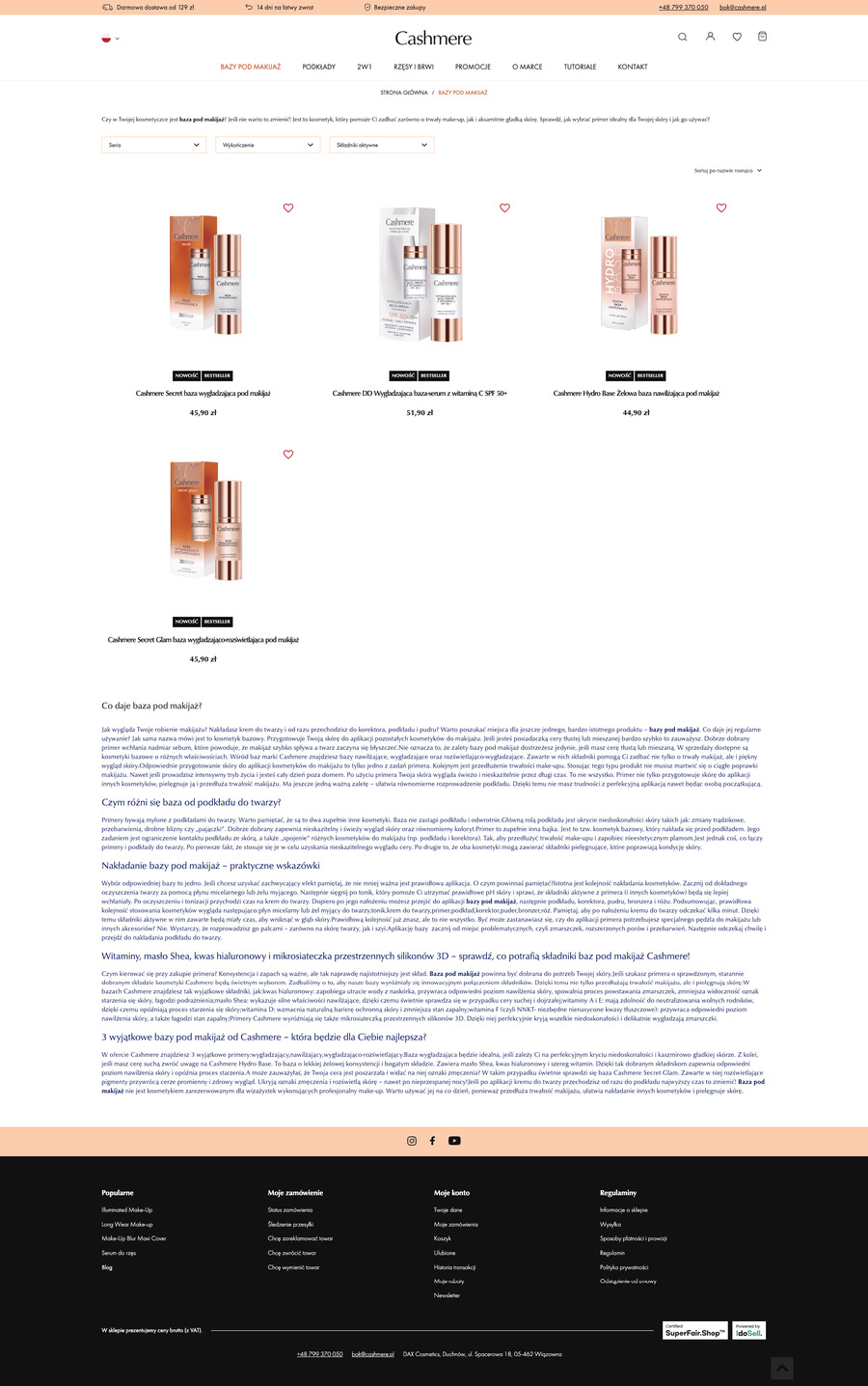 cashmere.pl Lista towarów