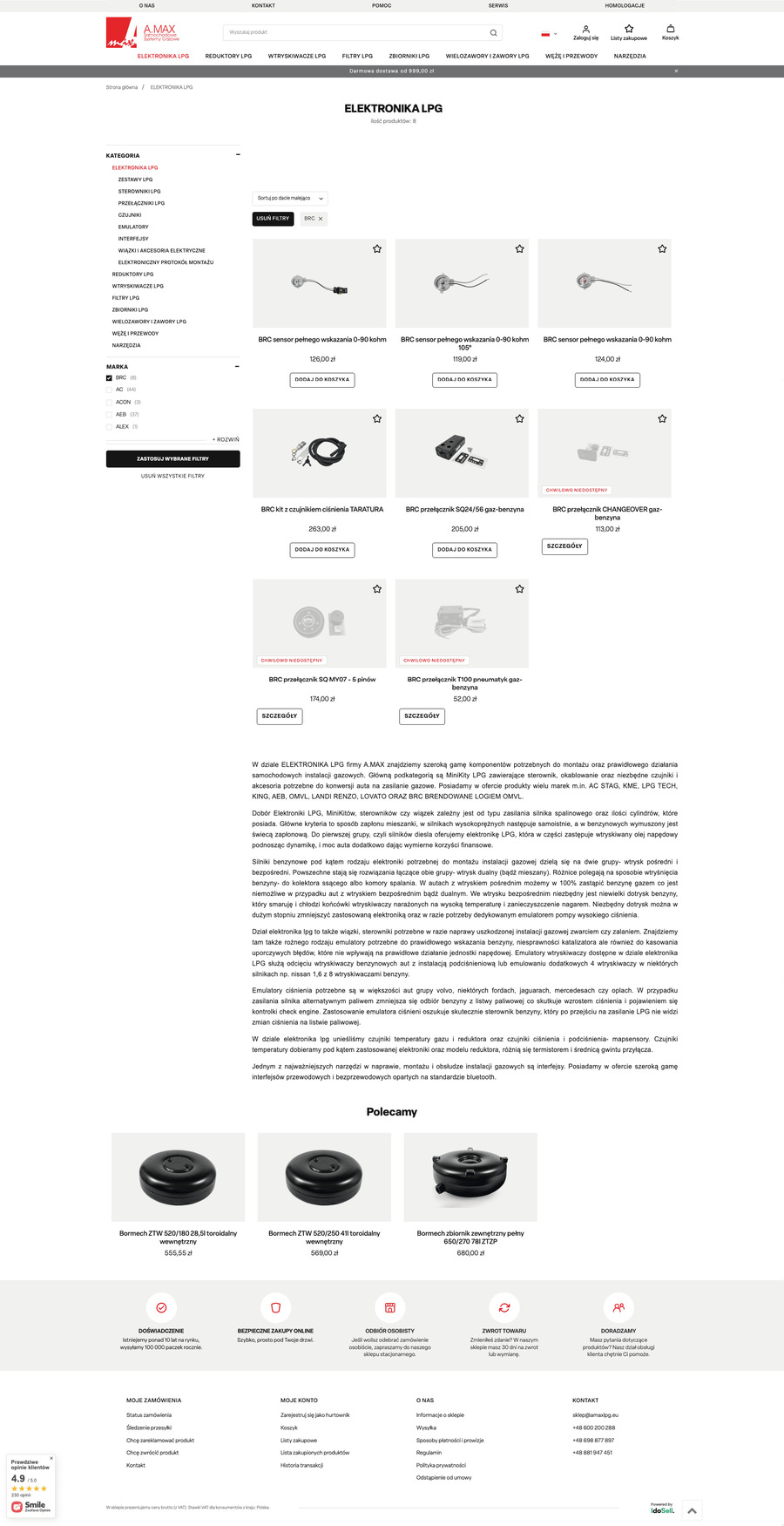amaxlpg.eu Lista towarów