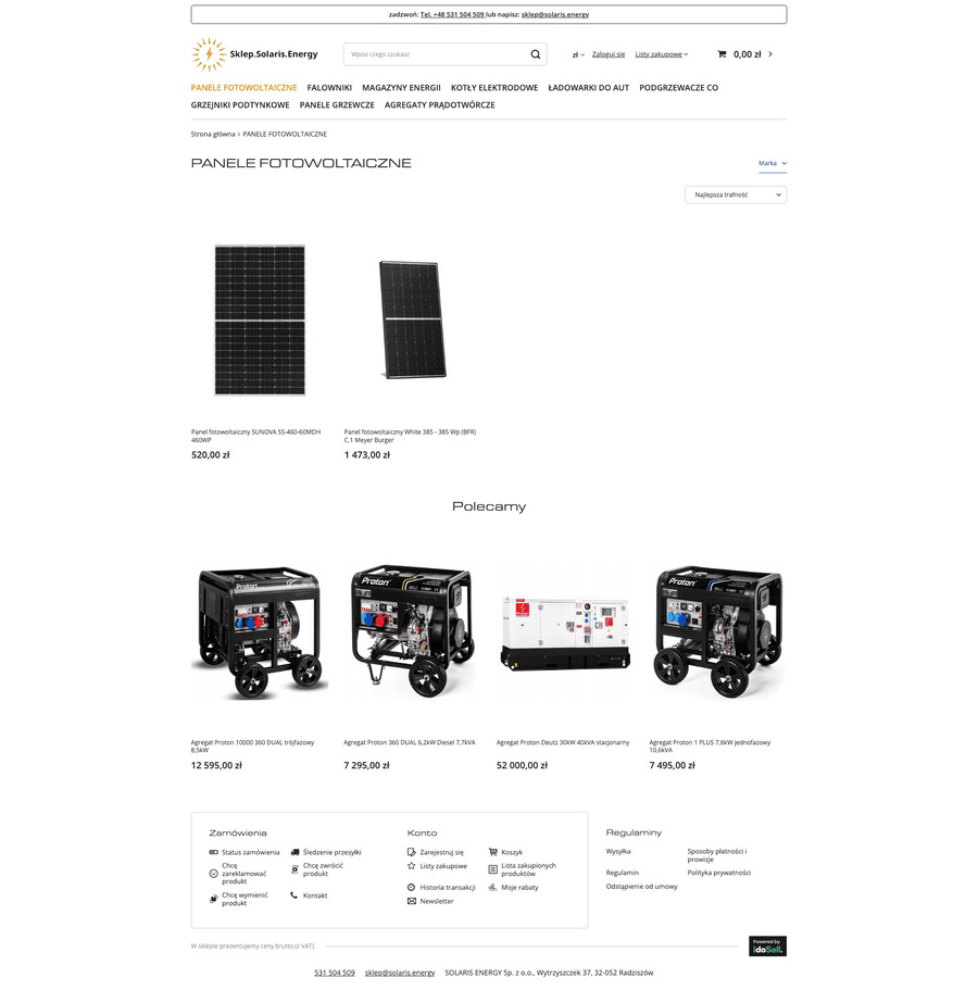 sklep.solaris.energy Lista towarów