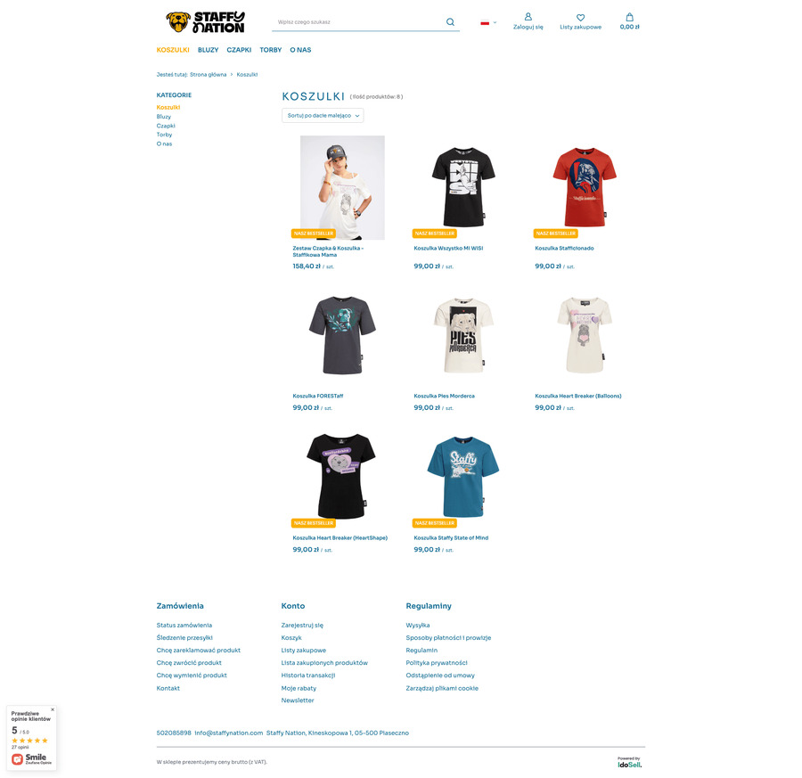 staffynation.com Lista towarów