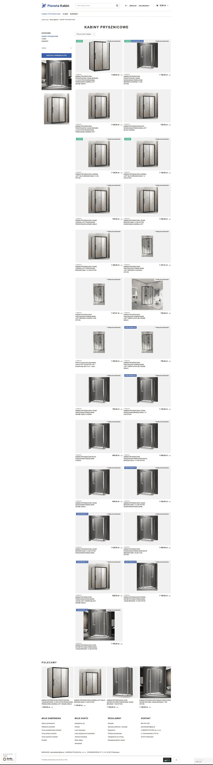 planetakabin.pl Lista towarów