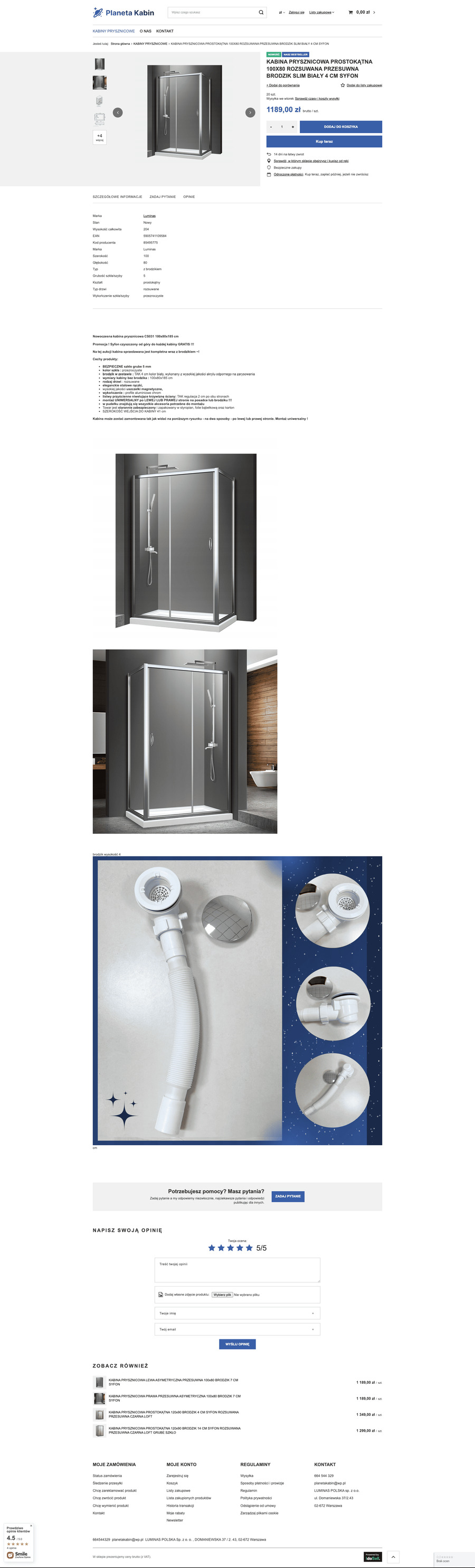 planetakabin.pl Karta towaru