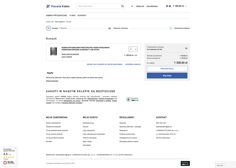 planetakabin.pl Koszyk