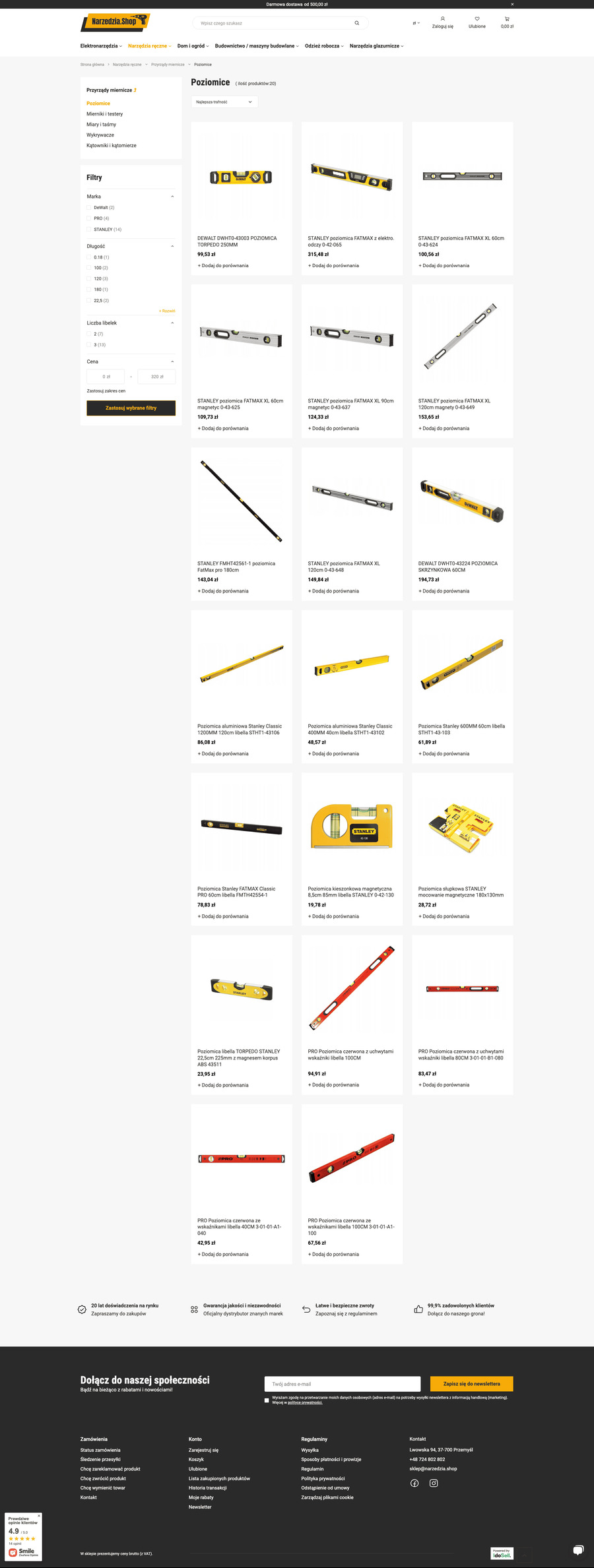 narzedzia.shop Lista towarów