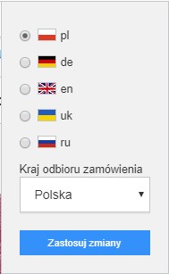 Menu wyboru języków