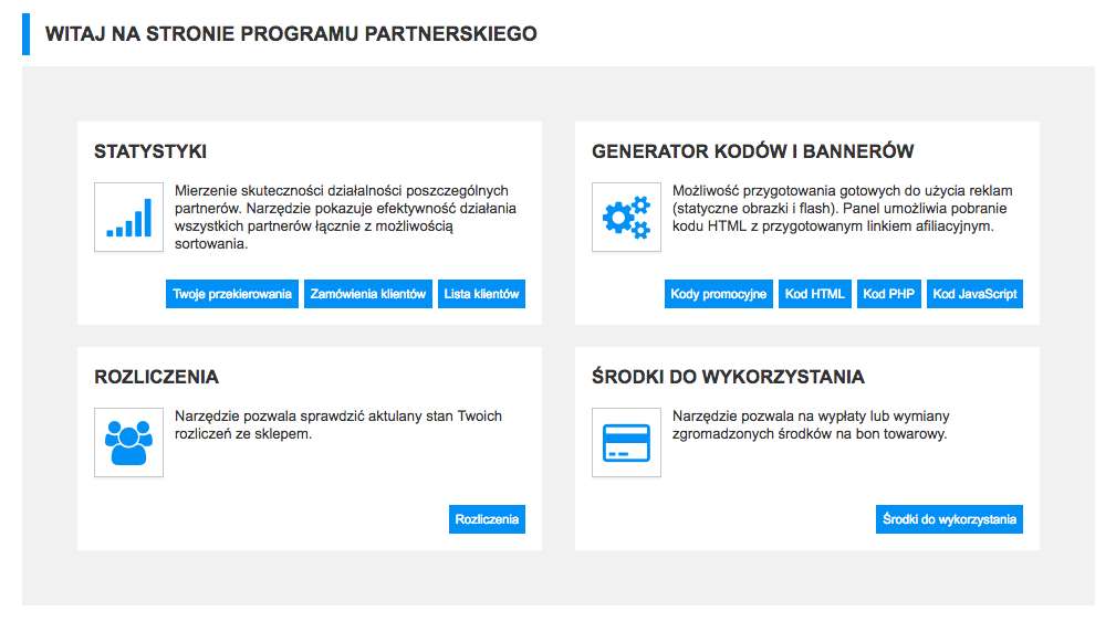 Strona gło?wna programu partnerskiego w IdoSell Shop