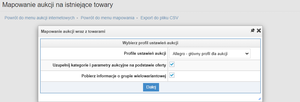 Uzupełnianie informacji o aukcji - Uzupełnianie informacji o aukcji
