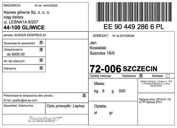 Pic. 1 - Etykieta - Kurier Ekspres 24