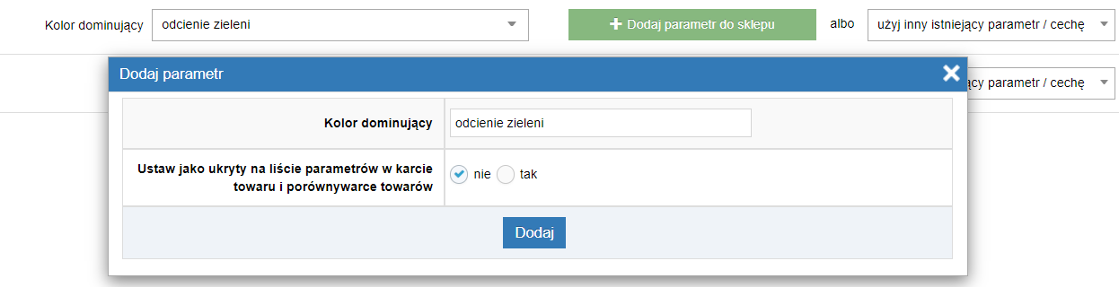 Dodaj parametr - Dodaj parametr