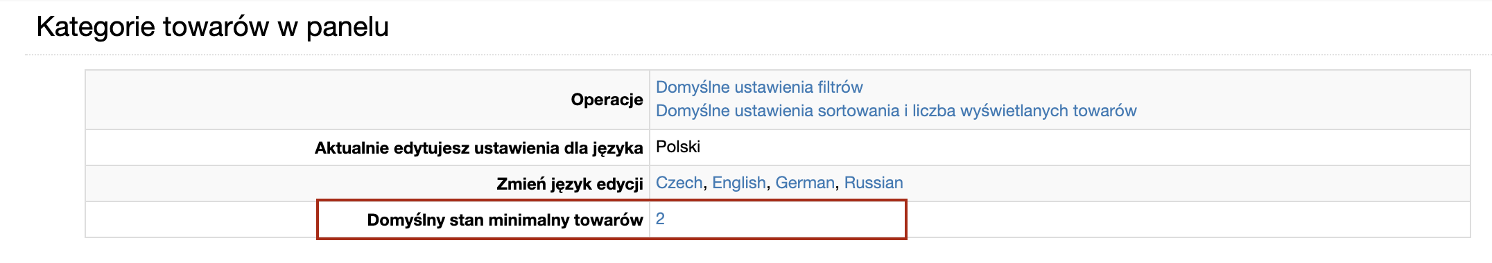ustawienia stanow minimalnych w kategoriach - ustawienia stanow minimalnych w kategoriach