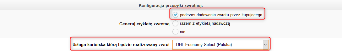 Konfiguracja przesyłki zwrotnej RS, IdoSell, DHL Express, UPS, Kurier Inpost - Konfiguracja trybu przesyłki zwrotnej RS w konfigarcji kuriera