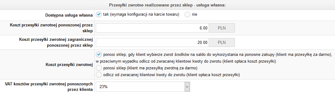 Konfiguracja zwrotów, IdoSell, RS, DHL Express, UPS