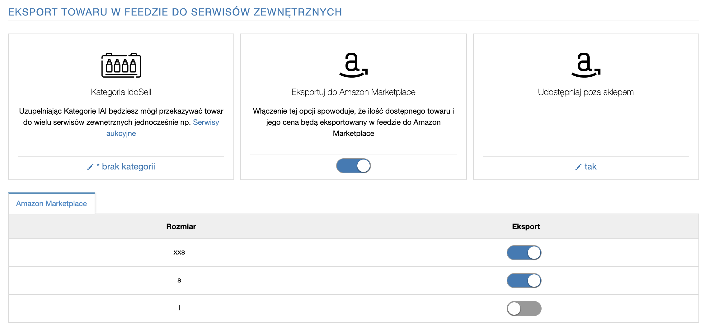 Amazon podzial eksportu na rozmiary - Amazon podzial eksportu na rozmiary