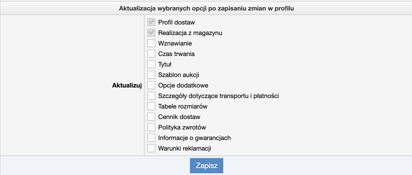 Aktualizacja profili - Aktualizacja profili