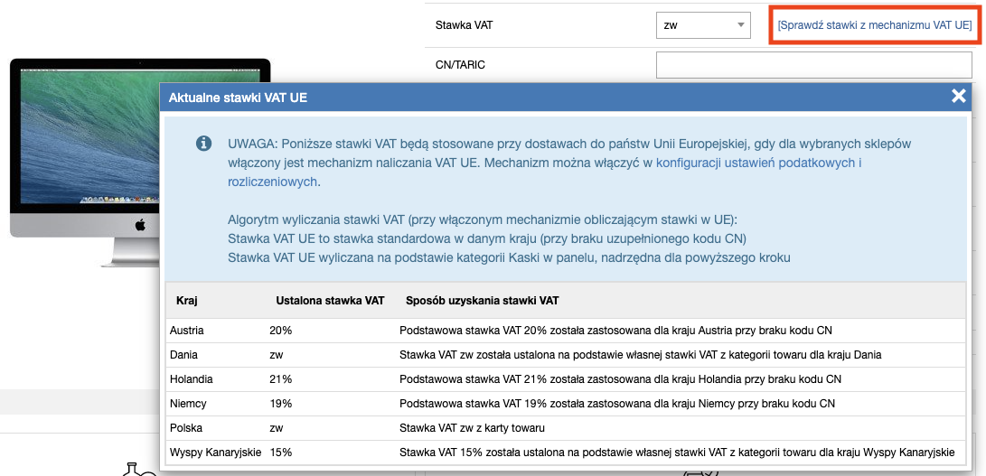 Karta towaru z informacjami