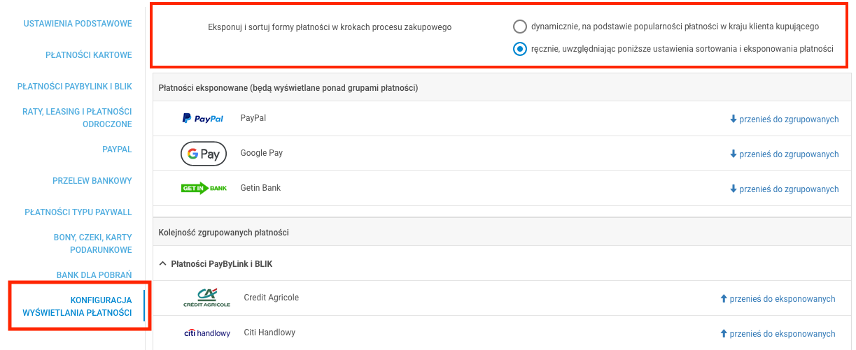 Zarządzanie kolejnością form płatności - Zarządzanie kolejnością form płatności