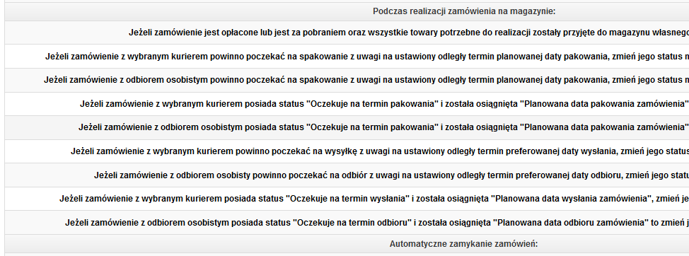 Administracja / Automatyzacja procesów / Automatyzacja zmian statusów zamówień