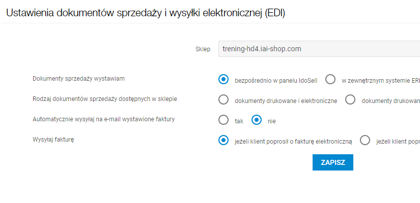 Ustawienia dokumentów sprzedaży i wysyłki elektronicznej (EDI)