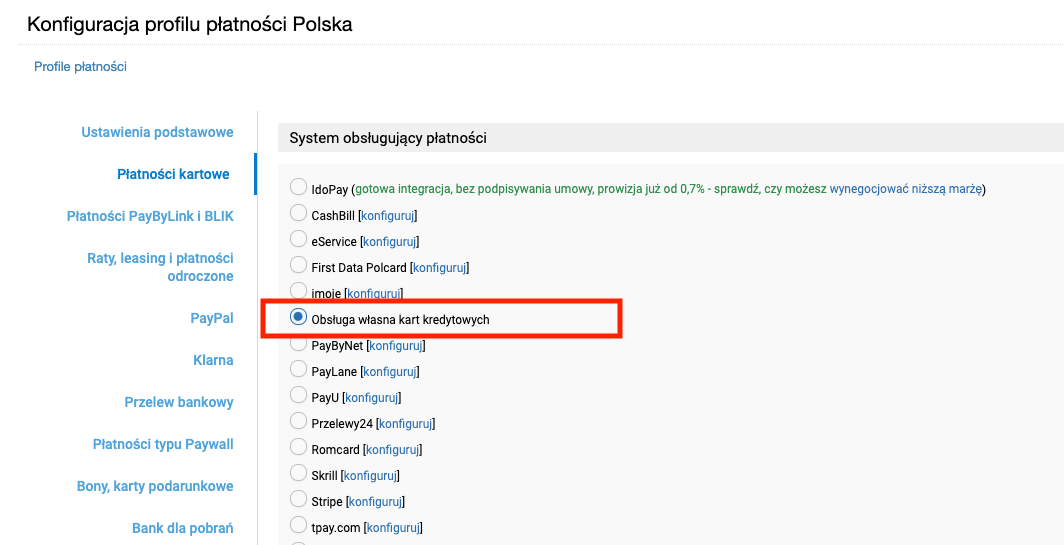 Obsługa własna kart kredytowych - Obsługa własna kart kredytowych