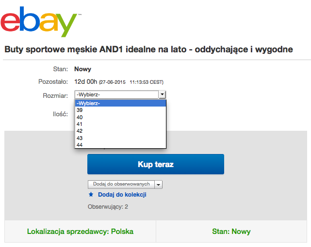 Aukcja wielorozmiarowa eBay - wybór odpowiedniego wariantu rozmiarowego