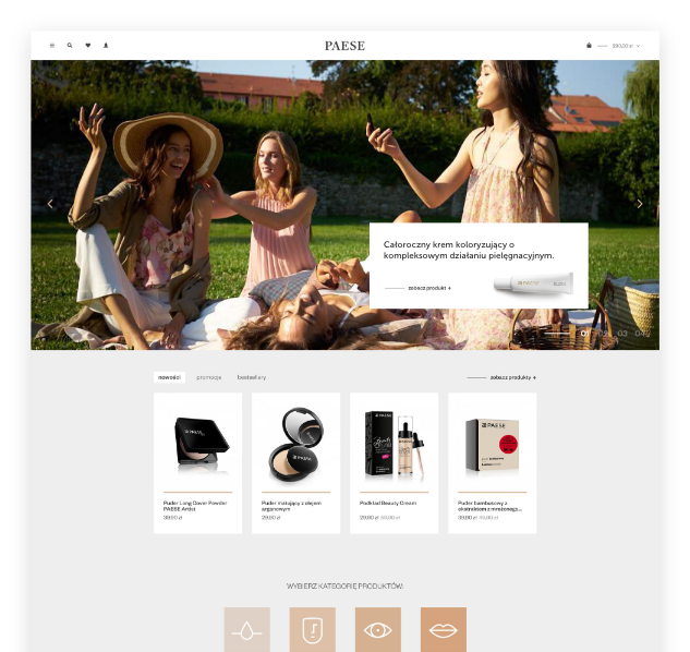 Pease shop screenshot of homepage