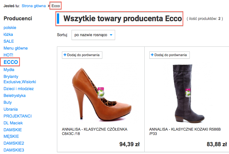 Inna nazwa producenta w nagłówku strony