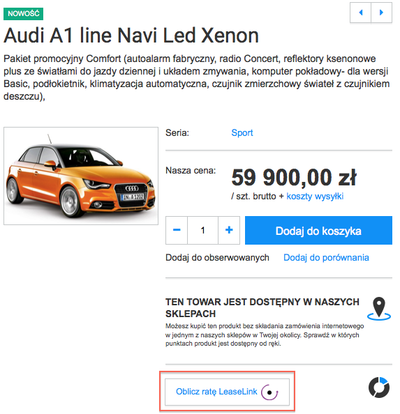 Leaselink w sklepach IAI-Shop.com - możliwość sprawdzenia wysokości rat leasingu na karcie towaru 
