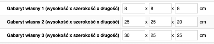 WIelkości gabarytów Allegro
