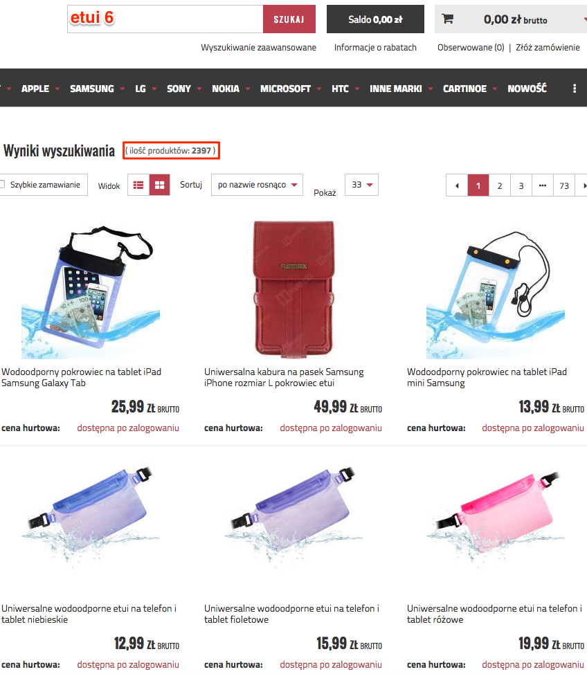 Wuszukiwanie "etui 6" przed zmianą - Wyszukiwarka IAI-Shop.com