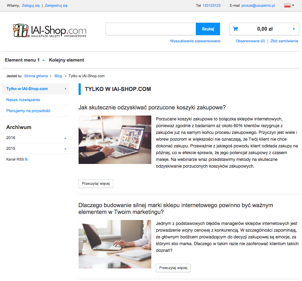 Strona wpisów na blog w wybranej kategorii