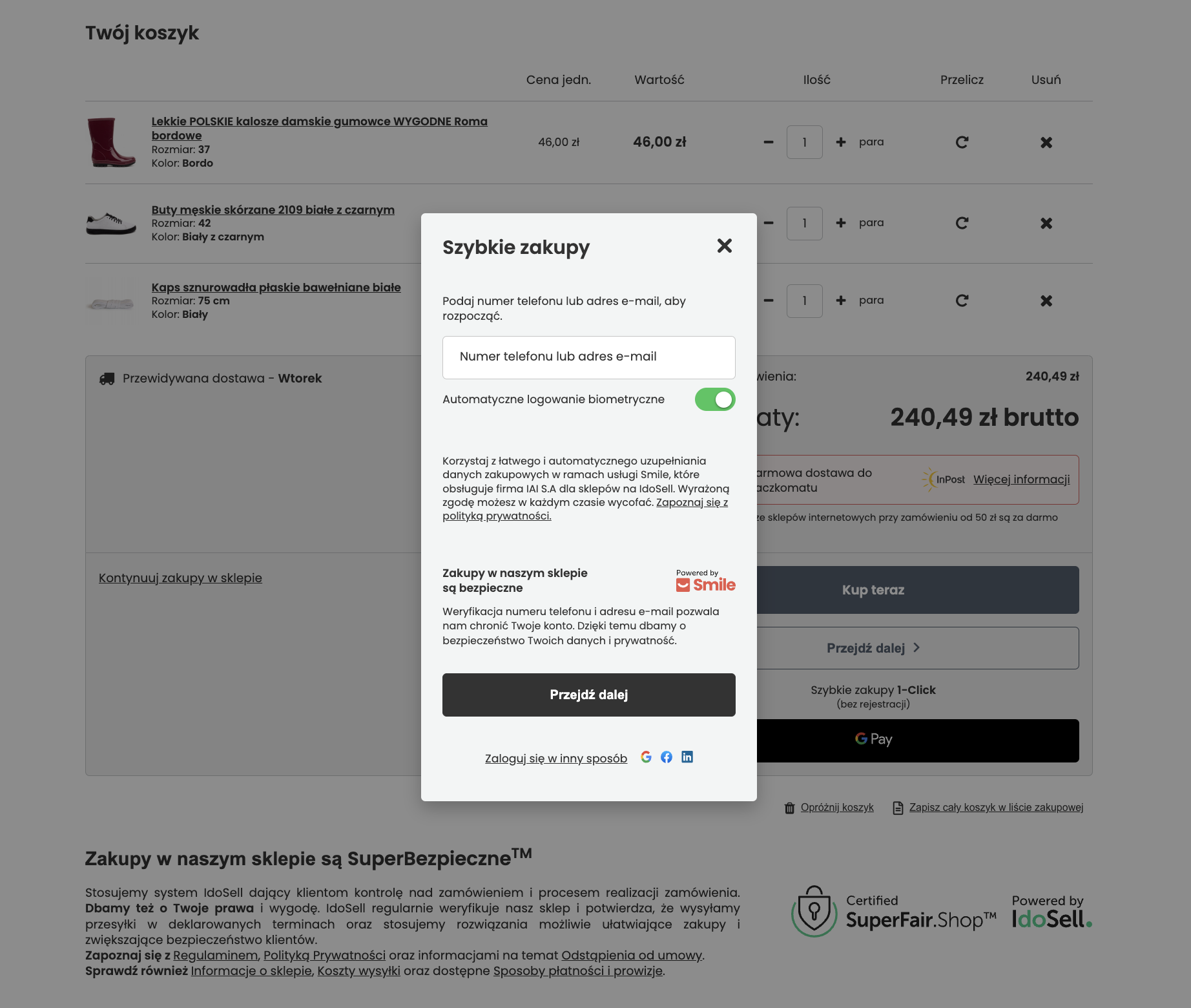 Express Checkout dla całego koszyka - biometria