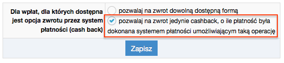 Tryb cash back w zwrotach